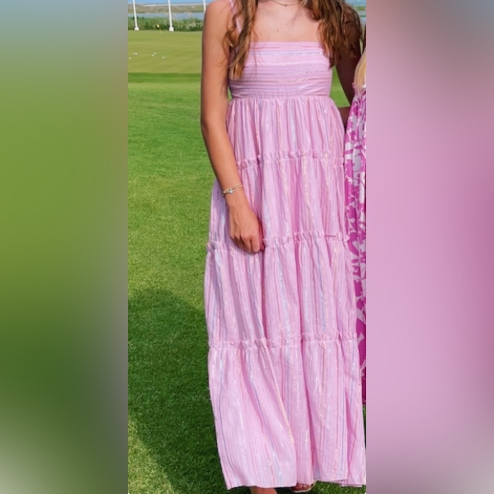 SAYLOR Pink Maxi Dress with Metallic Stripes